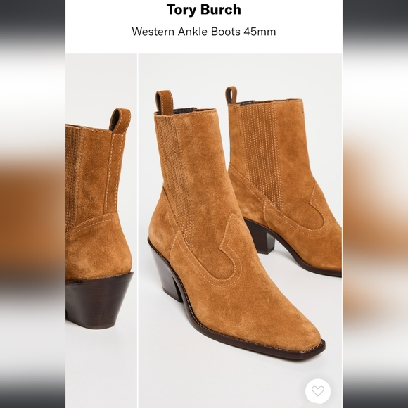 NEW Tory Burch Suede Leather Western Ankle Heeled block heel pointed toe Boots - Picture 12 of 17